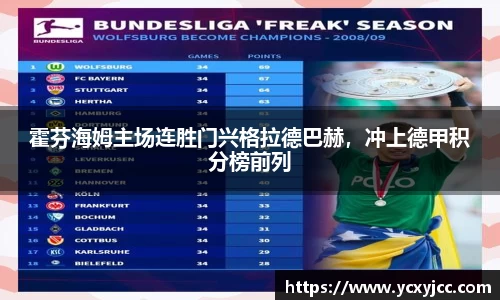 霍芬海姆主场连胜门兴格拉德巴赫，冲上德甲积分榜前列